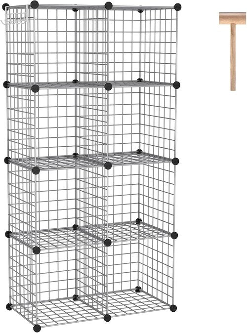 C&AHOME Wire Cube Storage - 8-Cube Organizer with Modular Metal Grids | Ideal for Home & Office, Silver Gray, 24.8" L x 12.4" W x 48.4" H