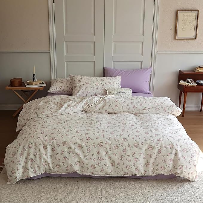 VM VOUGEMARKET Lavender Flower Comforter Set Queen Garden Floral Comforter with 2 Pillowcases Cottagecore Aesthetic Bedding Comforter Set for Girls Women 90"x90"