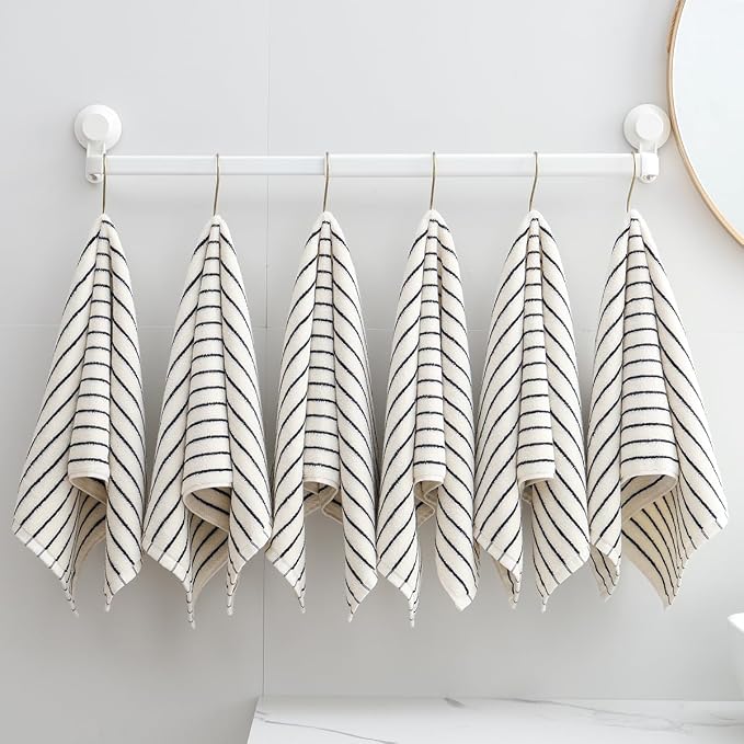 6 Piece Black and White Striped Hand Towels,100% Cotton Bathroom Towels Ultra Soft and Highly Absorbent Hand Towels for Bathroom Kitchen, Showering, Spa, Gym,Hotel (13” x 29”)