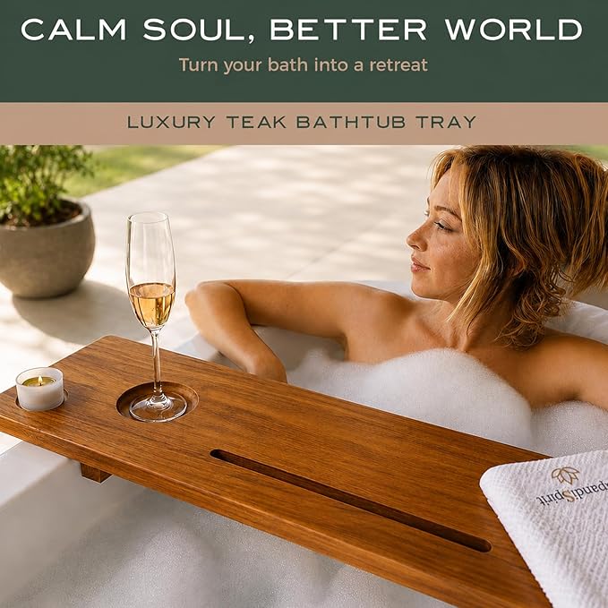 Teak Bathtub Tray for Tub 35” | Bath Tub Tray Wood for Large & Freestanding Tubs, Bathtub Trays for Tub, Bath Tray for Tub, Bath Table Tray | Grand Fjord by JapandiSpirit