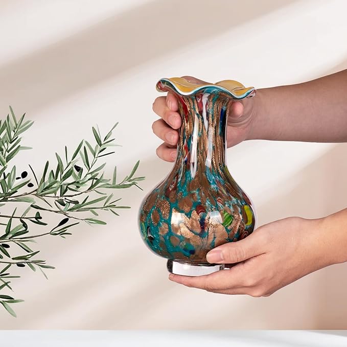 KAMMAK Colored Glass Vase, Beautiful Hand Blown Decorative Vase, Modern Art Vase for Flower Mantle Dining Table Centerpiece, Entryway Living Room Wedding Decoration, FH012