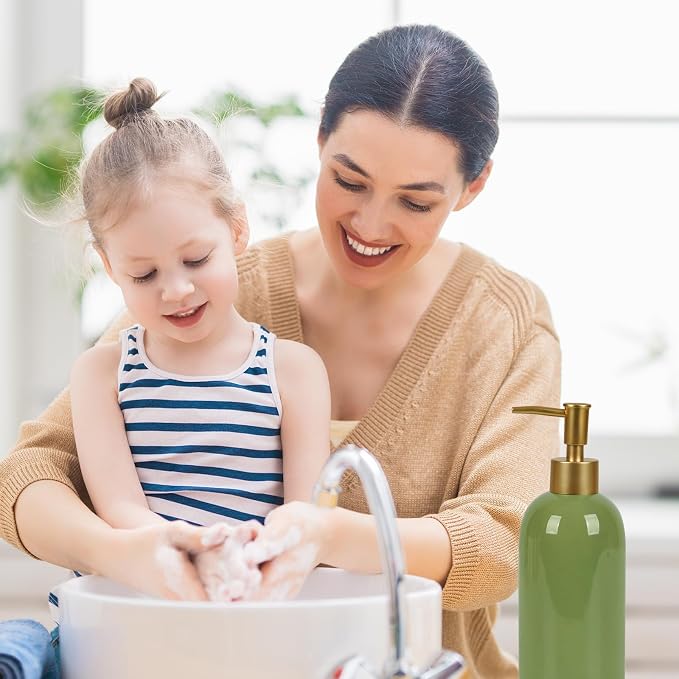 Natheeph 14OZ Ceramic Soap Dispenser Ceramic Soap Pump Dispenser Can Fill Liquid for Bathroom/Kitchen (Green)