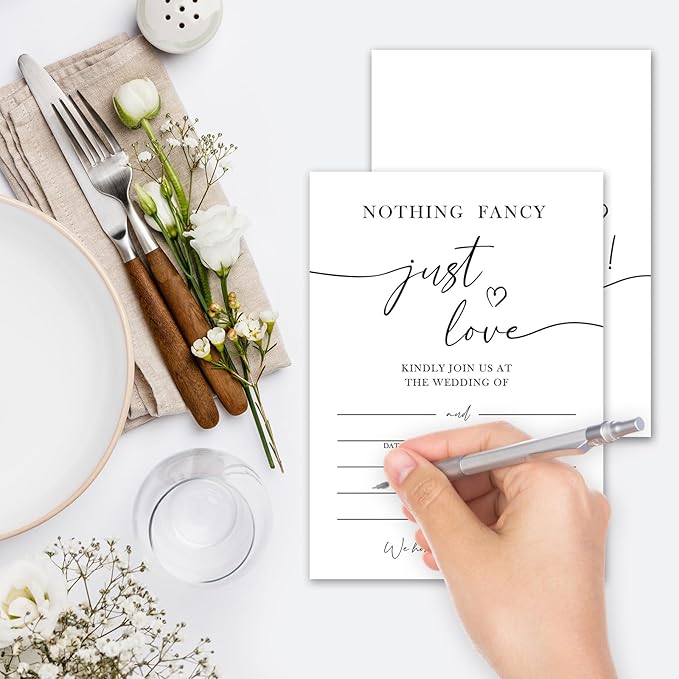 Minimalism White Wedding Invitations, 5"x 7" Nothing Fancy Just Love Wedding Invites Card With Envelopes, 25 PCS for Party Decorations and Supplies - A10