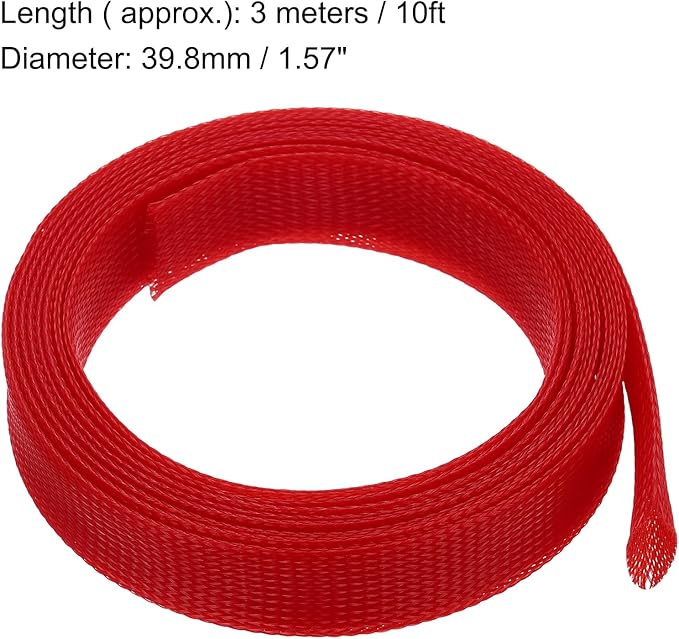 uxcell Expandable Sleeving,1 9/16-inch 10ft Cable Sleeve, Red