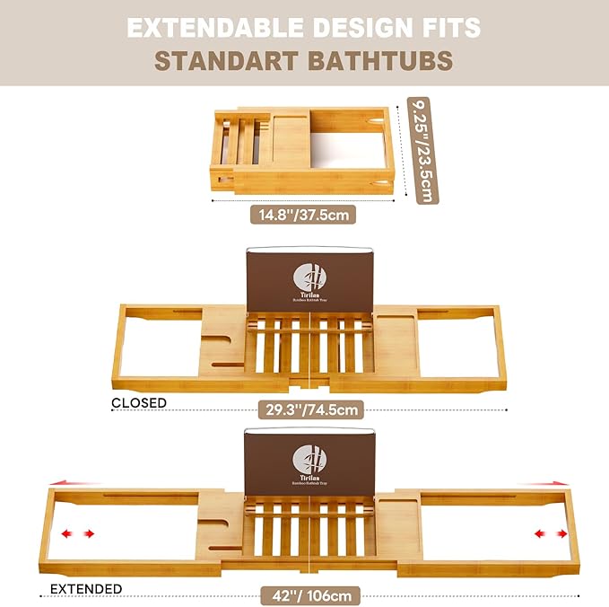 Premium Bathtub Tray Caddy, Expandable Bath Tray, Unique House Warming Gifts,Bamboo-New
