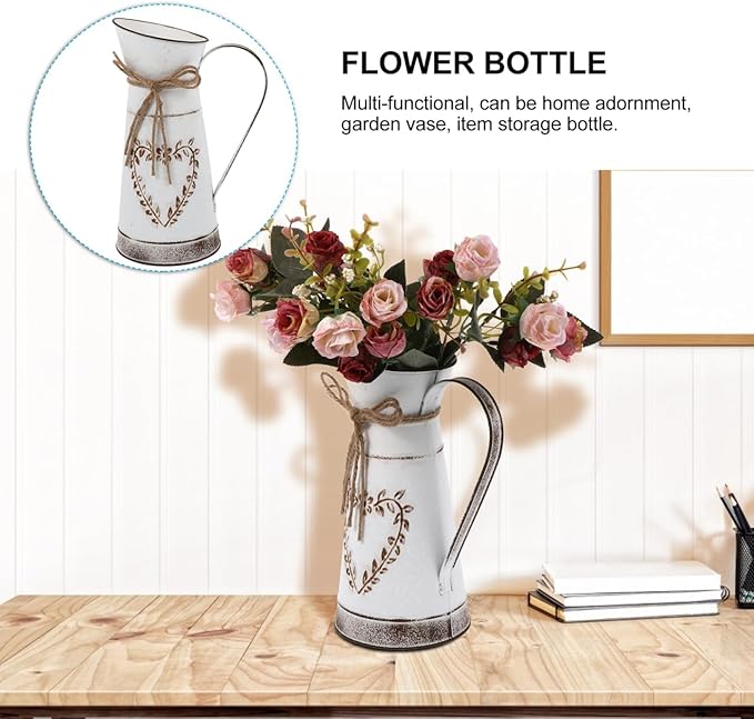 BESTonZON Vintage Iron Flower Vase Pot Handle Rustic Home Decor Centerpiece for Weddings Parties and for Bouquets Floral Arrangements and Table Decoration