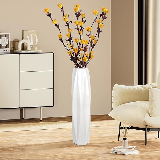Large Ceramic Floor Vase for Flowers, 24 Inches Tall White Vases for Pampas Grass, Office, Home,Farmhouse,Living Room Décor,Simple Origami Design Decorative Porcelain Flower Vase Ideal Gift