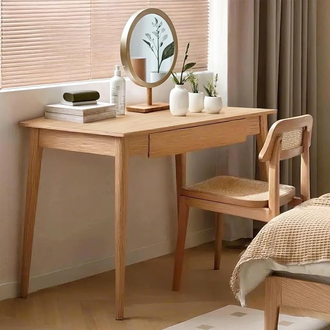 100% Solid Oak Wood Home Office Desk, Writing Computer Desk with Drawer for Home Office Sturdy Writing Workstation 39"