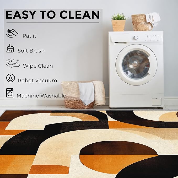 Mid Century Modern Rugs for Bedroom Decor, 6x9 ft, Abstract Geo Area Rugs for Living Room, Soft Non Slip Washable MCM Geometric Carpet Home Decorations Dt-Ghf-28