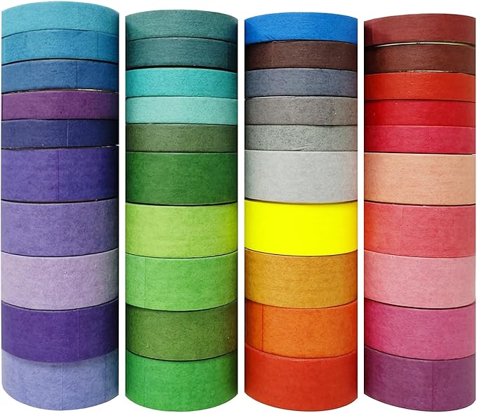 Bomichi 40 Rolls Colored Washi Tape, Aesthetic Colored Decorative Cute Scrapbook Tape for Scrapbooking Supplies Journaling Craft Junk Journal