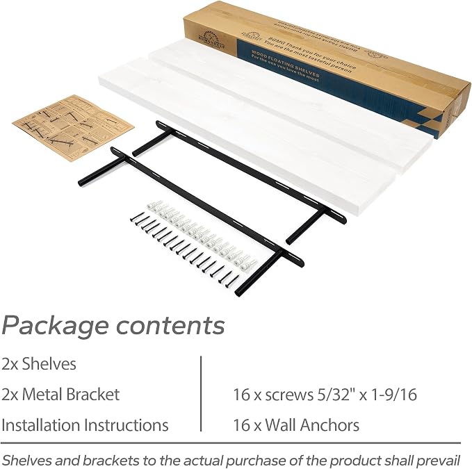 BGMG Wood Floating Shelves for Wall 30 inch Set of 2,White Floating Shelves,Solid Wood Wall Mount Shelves for Bathroom Living Room Bedroom Kitchen Farmhouse -30x 6.7 x1.25 inch