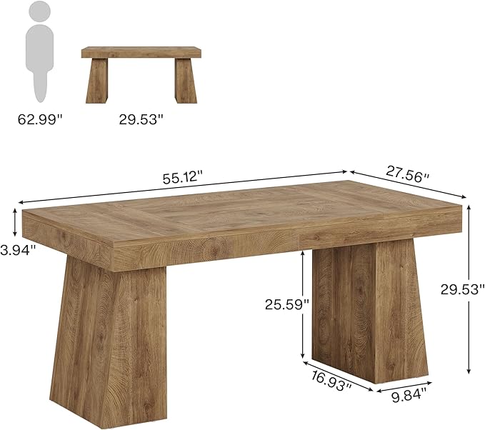 Tribesigns 55 Inches Executive Desk, Mid-Century Modern Home Office Desk, Wood Computer Table Business Workstation Small Conference Table, Light Brown