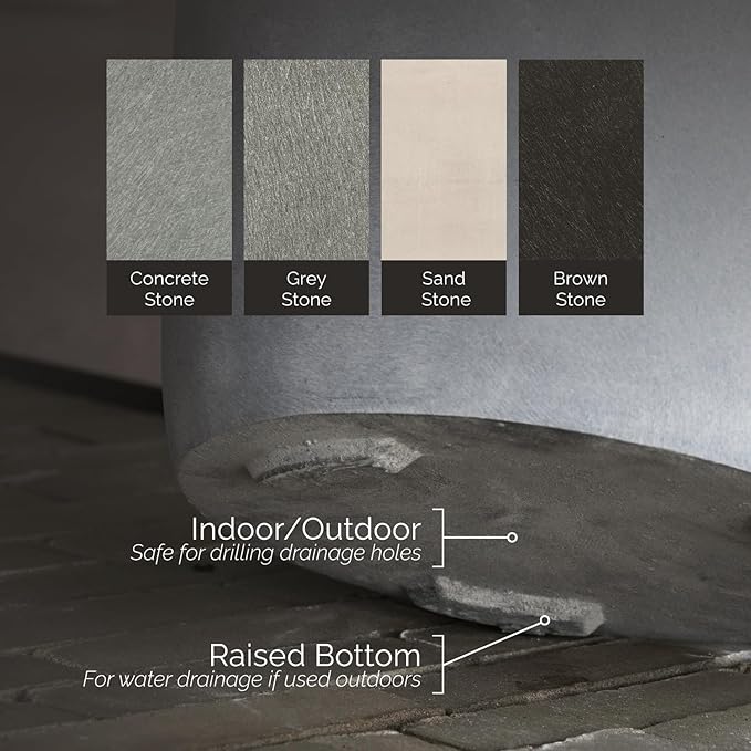 Lupo Tapered Planter – Concrete Stone Finish – Fiberglass Indoor/Outdoor and Weather-Resistant Medium Planter (20" D x 15.4" H Exterior, 18.9" D x 14.8" H Interior)