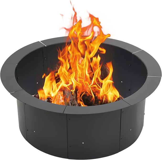 BPS 36 Inch Fire Pit Ring, Heavy Duty Metal Round Fire Pit for Outdoor DIY Wood Burning, Backyard, Camping, Patio Bonfire