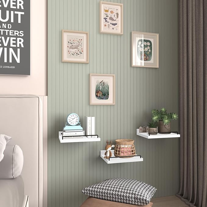 RYOFOBETTO Small Floating Shelf, 6X9 Inches Farmhouse Wall Shelves for Living Room, Bedroom, Picture Frames, Plants, Kitchen, Set of 3 (White and Black)