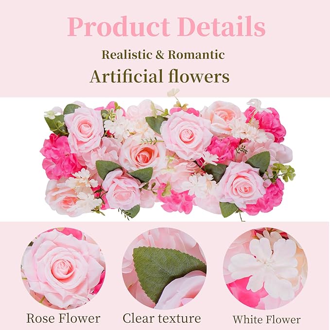 Flower Centerpieces for Tables - 10 Pack Wedding Arch Artificial Flowers Pink Arrangements Center Piece for Reception, Living Room, Kitchen, Dining Table Runner Decorations(20.5 * 9.4''/52 * 24cm)