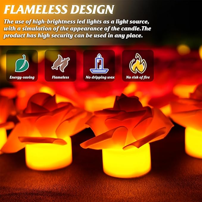 12 Pack LED Tea Lights Candles with Artificial Rose Petals, Romantic Flameless Battery Operated Candles for Valentines Wedding Proposals Christmas Decor (Purple)