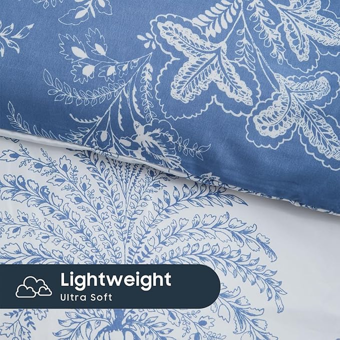Nayoroom Floral Duvet Cover Set Queen Size Cottagecore White Blue Flower Leaf Comforter Cover 3Pcs Soft Breathable Microfiber Pastoral Garden Aesthetic Bedding Set with Zipper Closure