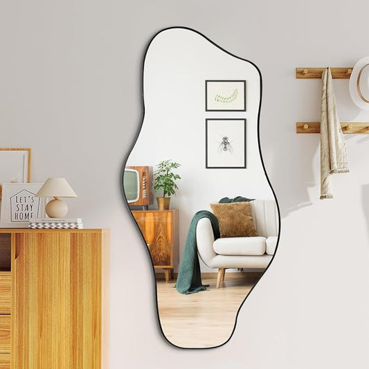Irregular Wall Mirror, 47.2"x24" Asymmetrical Tempered Glass Mirror, Frameless Organic Shaped Mirrors for Entryway Bedroom Living Room Bathroom, Horizontal or Vertical Hanging