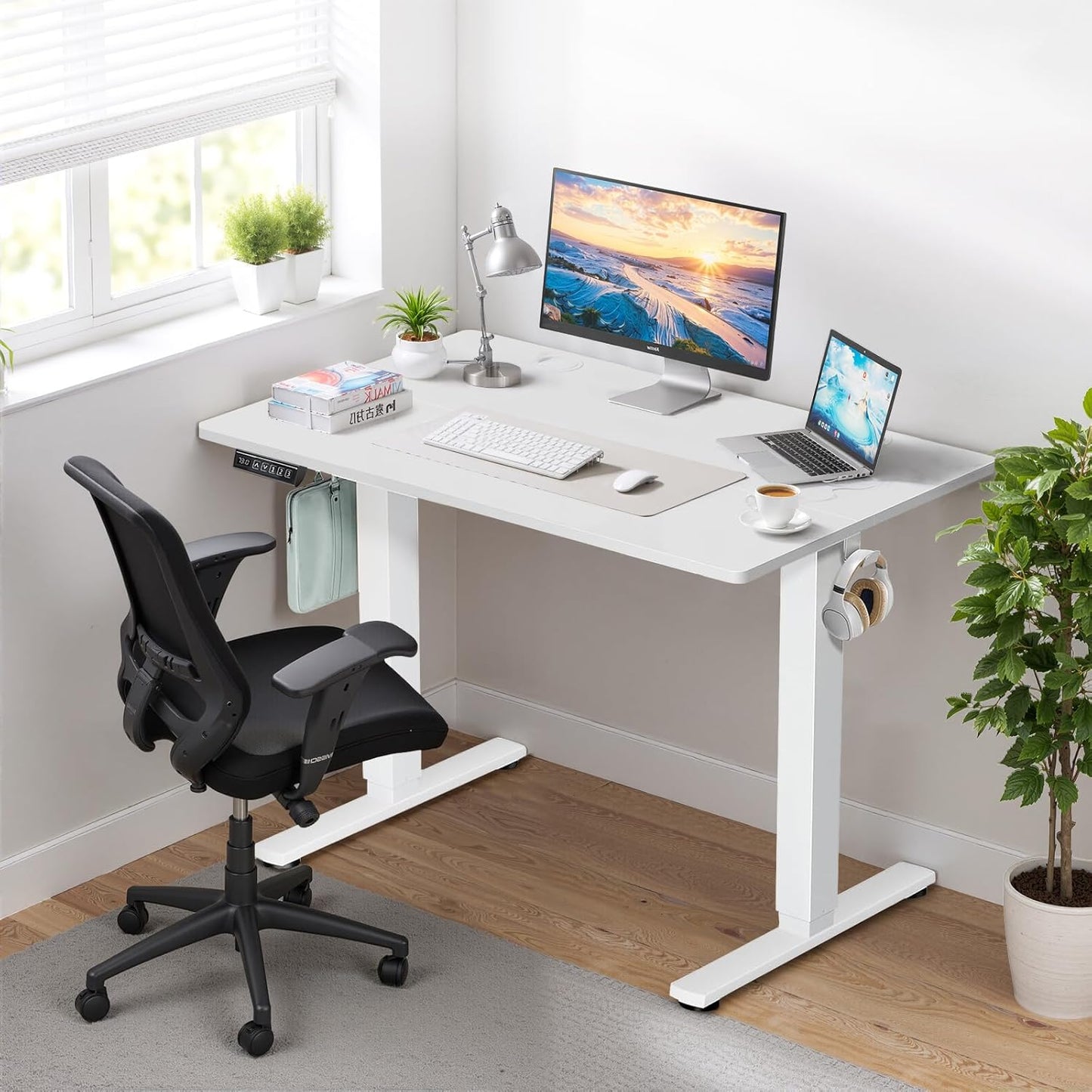 Skiennix Electric Standing Desk - Memory Height Adjustable Ergonomic Sit-to-Stand | 48 x 24 in, White