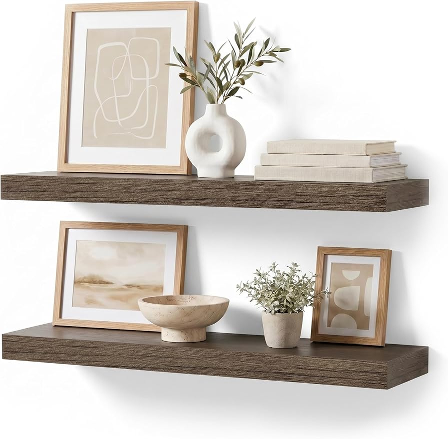 Floating Shelves for Wall, Bathroom Shelves Over Toilet, Wall Shelves & Book Shelf for Room, Hanging Shelf, Modern Wooden Mounted Floating Shelves, 24x7x1.5 in (Smoke Gray, Set of 2)
