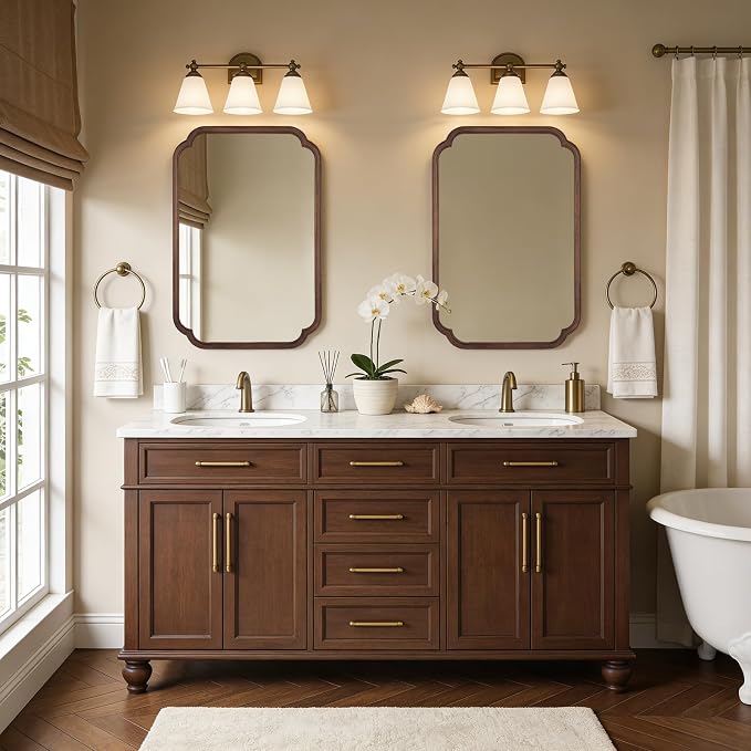 WallBeyond Wood Bathroom Mirror for Wall Mounted with Rounded Corner Wood Frame for Entryway, Living Room or Bedroom Home Decor Vertical or Horizontal Hanging [24" x 36" Walnut Color]