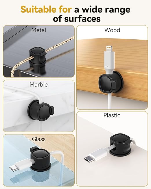 8Pack Rotatable Cord Organizer, INCHOR Cable Organizer, Spring Cable Clips With Clasp Lock, Smooth Adjustable Cord Holder for Nightstand Car Home Office (Black)