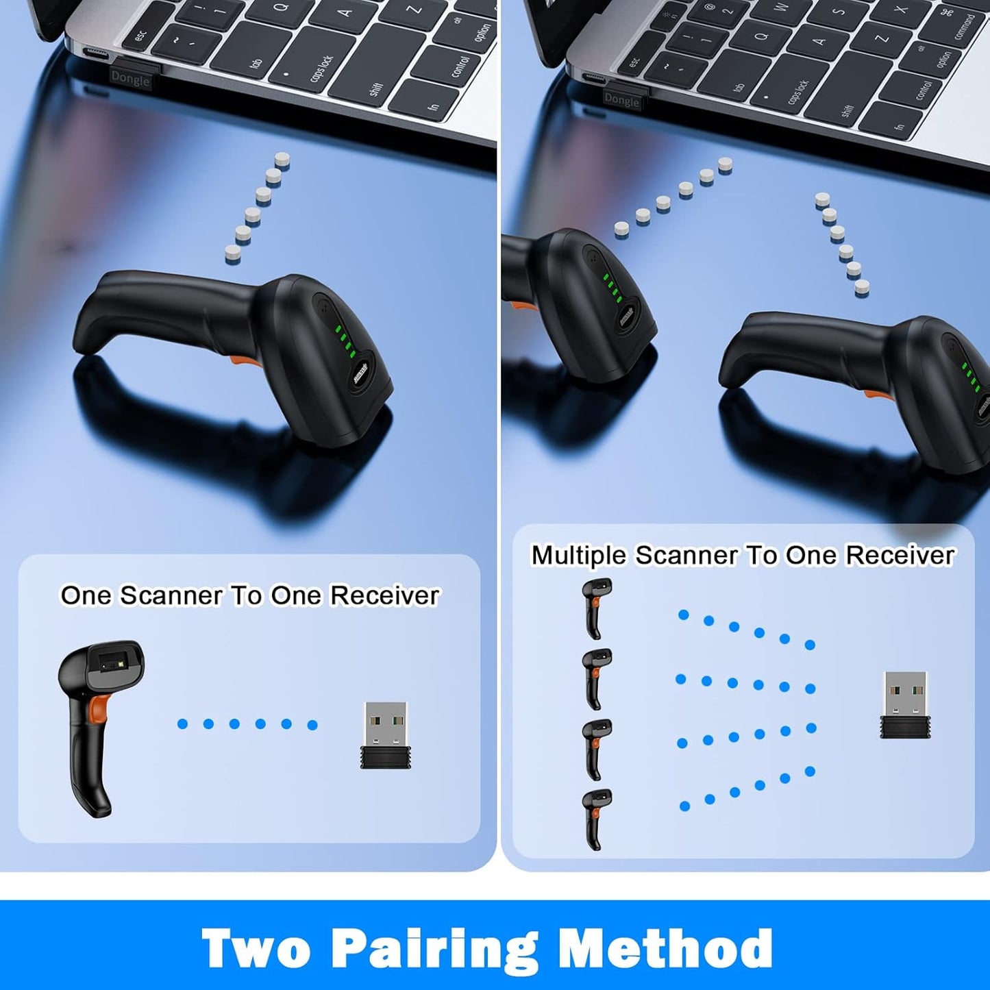 Skiennix USB Wireless Barcode Scanner - Ergonomic Design with Stand for Easy Scanning