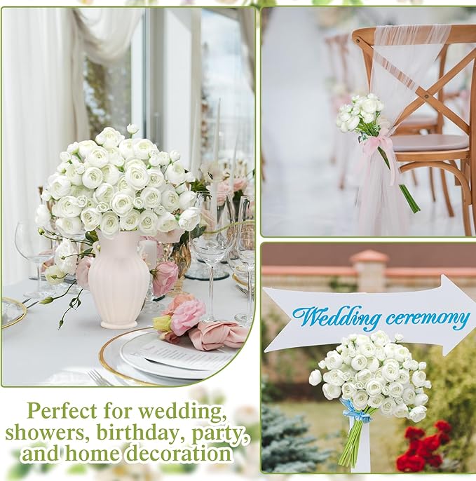 Ranunculus Artificial Flower White Faux Silk Mini Peony Flowers Fake Peonies Wedding Flowers DIY Bouquet for Centerpieces Arrangements Bridal Shower Decorations 18 Pcs(White)