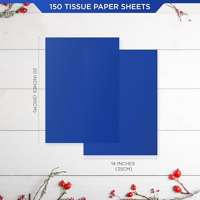 SANZIX 150 Sheets Blue Tissue Paper for Gift Bags Bulk 14x20 Inch- Blue Christmas Tissue Paper Sheets for Elegant Gift Wrapping, Bouquet, Baby Shower, Christmas Gifts, DIY, Holiday & Xmas Decorations