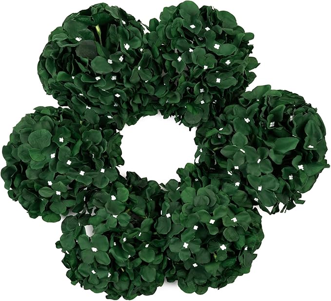 DuHouse 8.7" Silk Hydrangea Flower Heads with Stems Fake Hydrangeas Flowers for DIY Wedding Centerpiece Home Decor,Pack of 6(Dark Green)