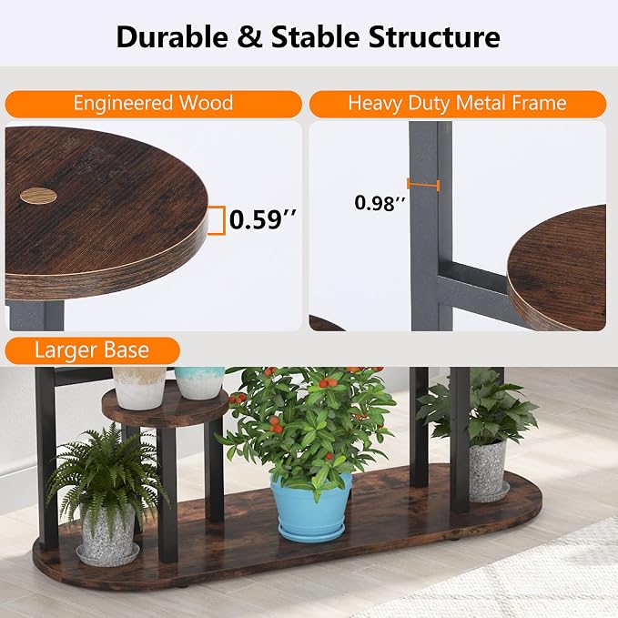 LITTLE TREE Multi-Tiered 11 Potted Plant Stand Indoor Tall Plant Shelf Flower Stands Plant Rack for Garden Balcony Living Room, Rustic Brown