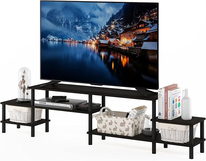 Furinno TURN-N-TUBE TV Stand, 3-Tier Open Design Entertainment Center, Open Shelf TV Console for TV up to 55 Inch, Toolless Assembly, for Living Room, Bedroom, Espresso