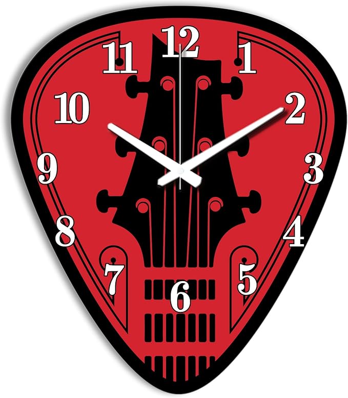 Guitar Clappers Wall Clock Irregular Shape Decorative Guitar Silhouette Wall Clock Non-Ticking Clock for Home Office Decoration, 15×12.99 inch