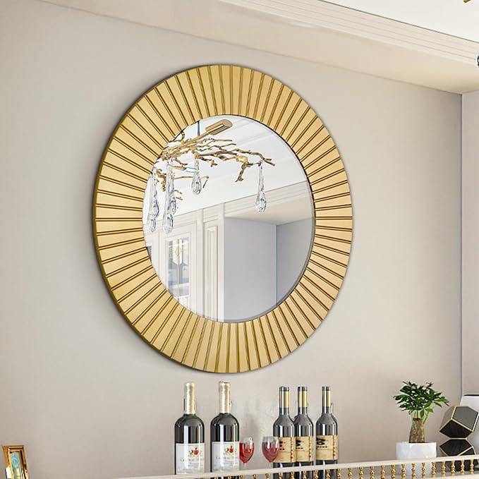 Chende Round Gold Mirror, 36'' Large Decorative Mirror for Wall with Wood Frame, Elegant Accent Gold Mirrors for Living Room, Entryway, Bathroom
