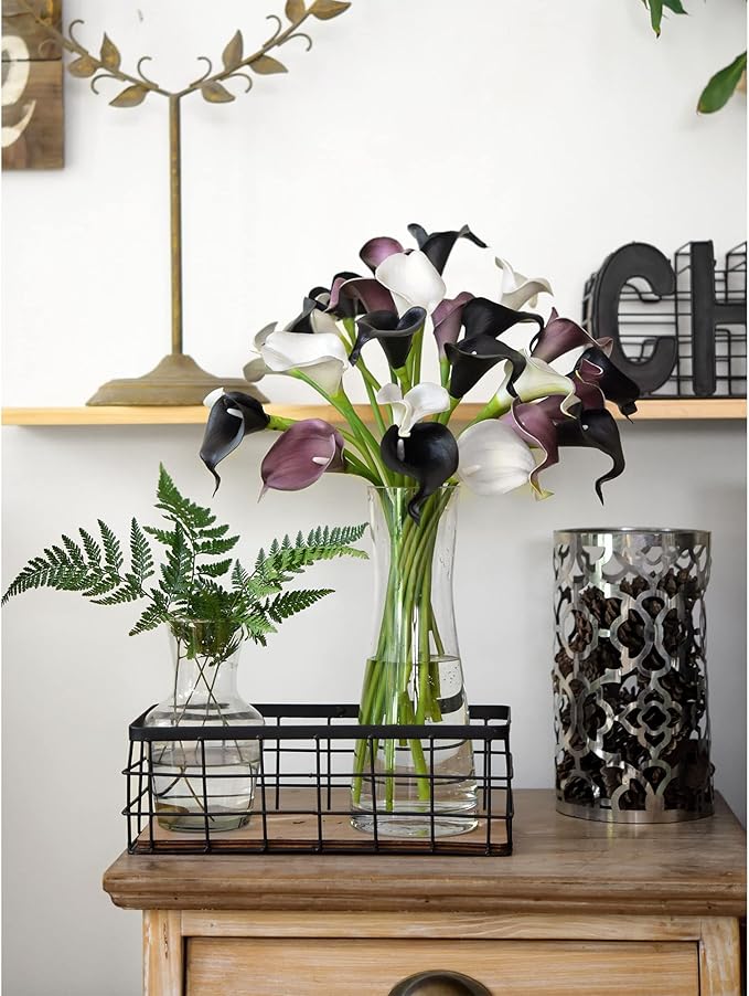 FiveSeasonStuff Real Touch Calla Lily Artificial Flowers Wedding Bridal Bouquet | Floral Arrangements | 15 Calla Lilies (Midnight Black)