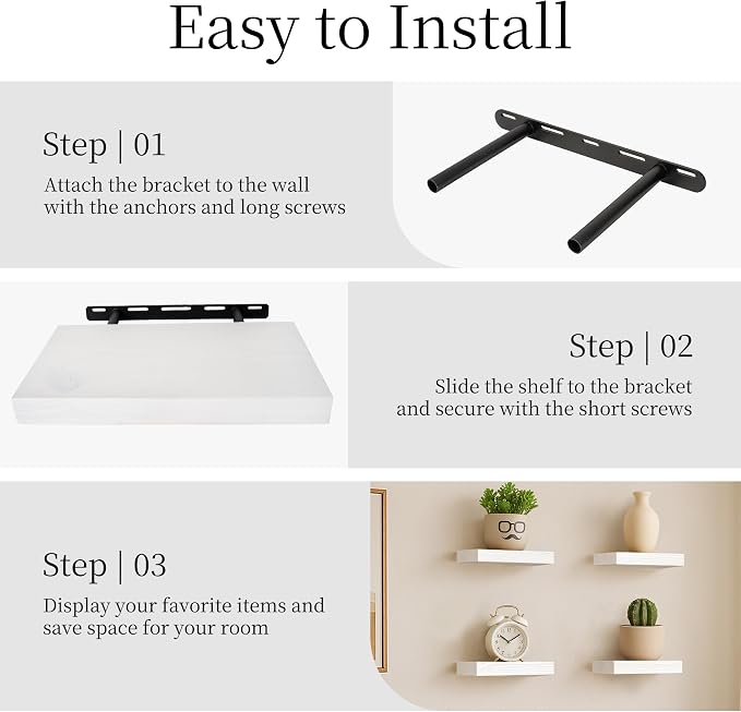BGMG Wood Floating Shelves 12 inch Set of 2,White Floating Shelves for Wall,Solid Wood Wall Shelves for Bathroom Living Room Bedroom Kitchen Farmhouse -12x 6.7 x1.25 inch