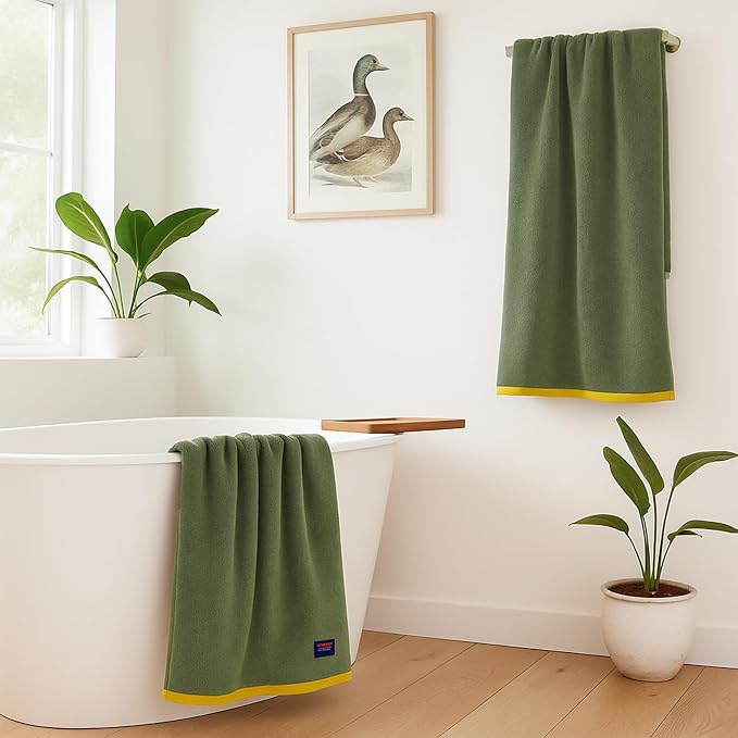 REDKISS 6 Piece Bath Towel Set, 100% Cotton, Soft Absorbent 600 GSM | Includes 2 Bath Towels, 2 Hand Towels & 2 Washcloths | Quick Dry | Contrast Border Design | Bathroom | Guest Bath & Apartment