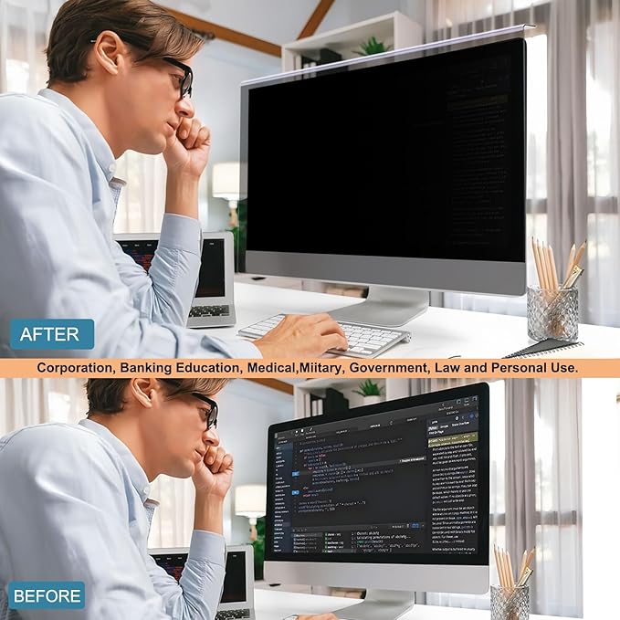 Pozlle 32 Inch Hanging Computer Privacy Screen Protector Shield Compatible for 16:9 Widescreen Desktop Monitor - Anti-UV & Blue Light Filter - Hanging Design for Easy On/Off
