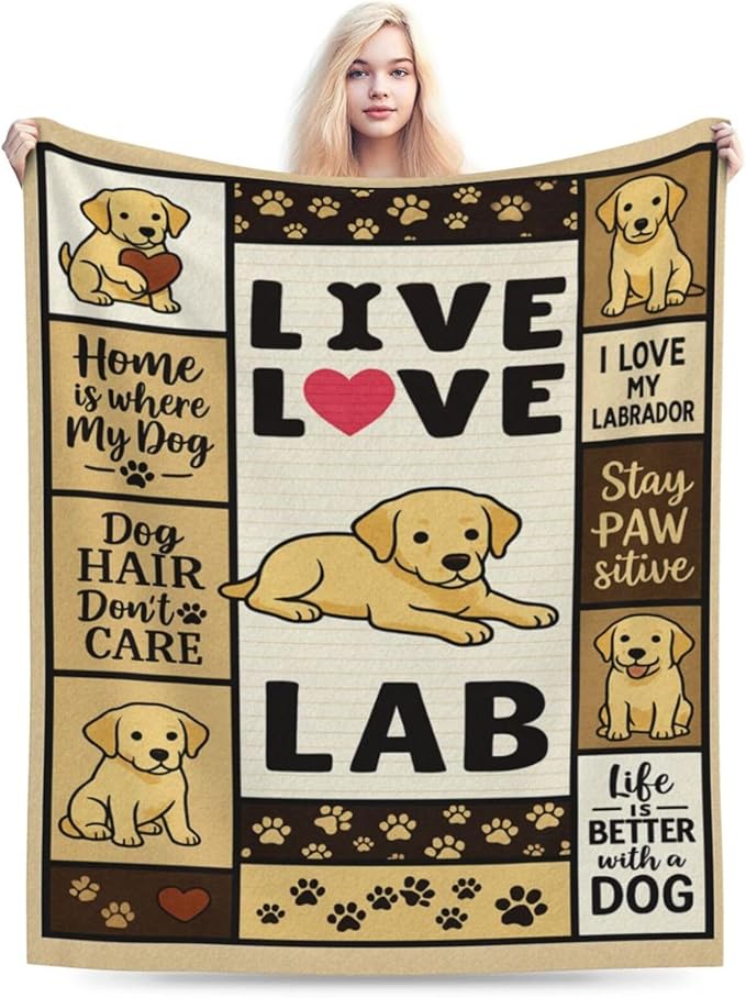 Labrador Retriever Blanket Cute Dog Throw Blanket Love Lab Puppy Soft Cozy Fleece Fuzzy Stuffed Plush Flannel Animal Gifts for Girls Women Boys Kids Adults 60"X80"