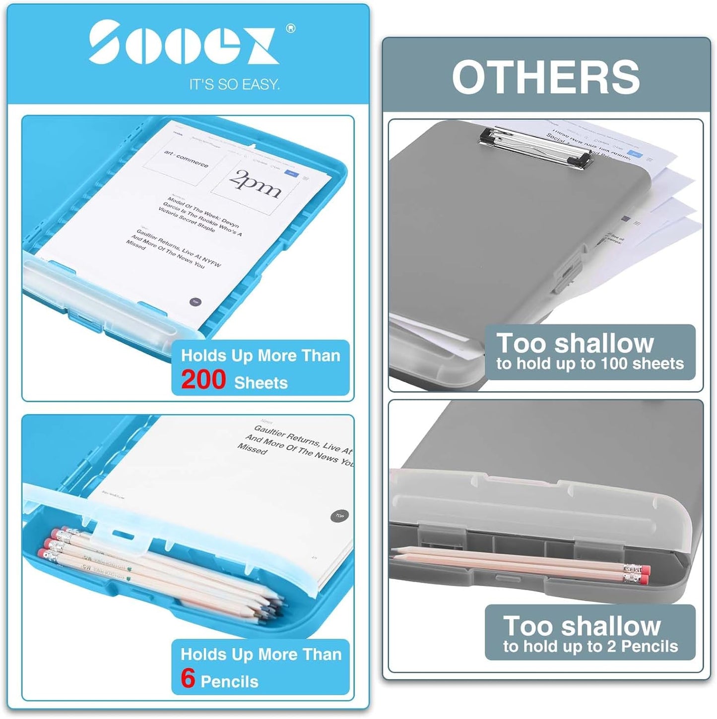 Sooez Clipboard - 8.5 x 11 Storage Case with Pen Holder | Ideal for Nurses & Teachers, Plastic Organization Box
