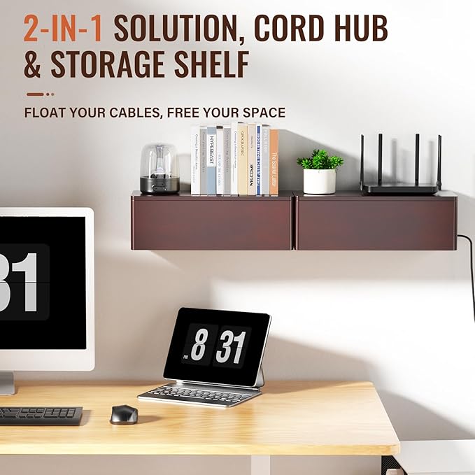 Cinati Large Cable Management Box, 15.8" Wooden Cable Organizer for Floor Wires Storage, Wall Mount Cord Hider Box for Electrical Cord Management, Power Strip Wire Organization for Desktop Home Office