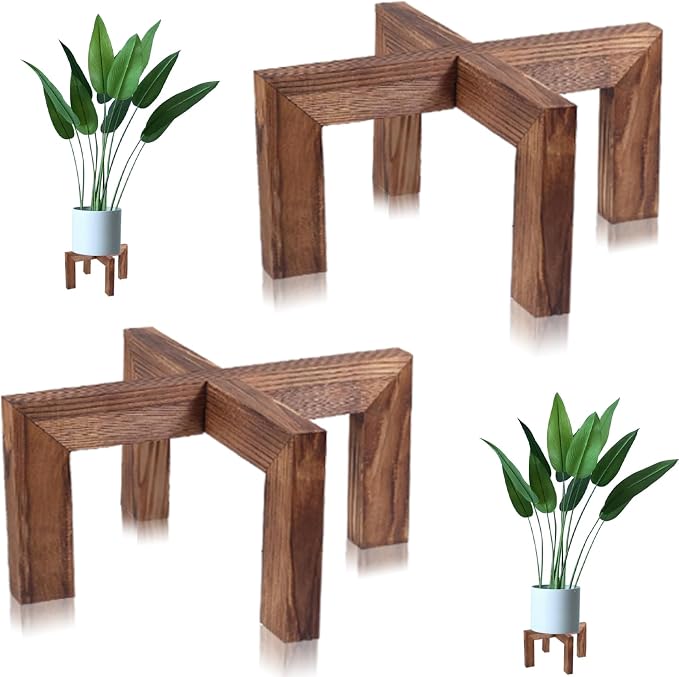 Indoor Plant Stand, Wooden Flower Pot Holder, suitable for 5-12 inch flower pots, Home and Garden (Wood Color-2 pack)