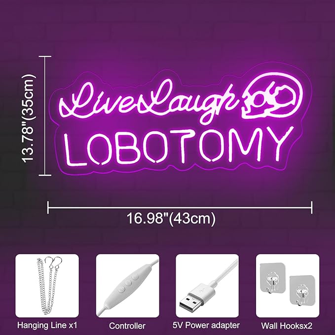 Live Laugh Lobotomy Neon Sign, Gothic Home Decor, Funny Led Neon Light Sign Halloween Yard Decor Event Sign Personalized Gift, Encouraging Light, Pink Led Light for Bedroom, Club
