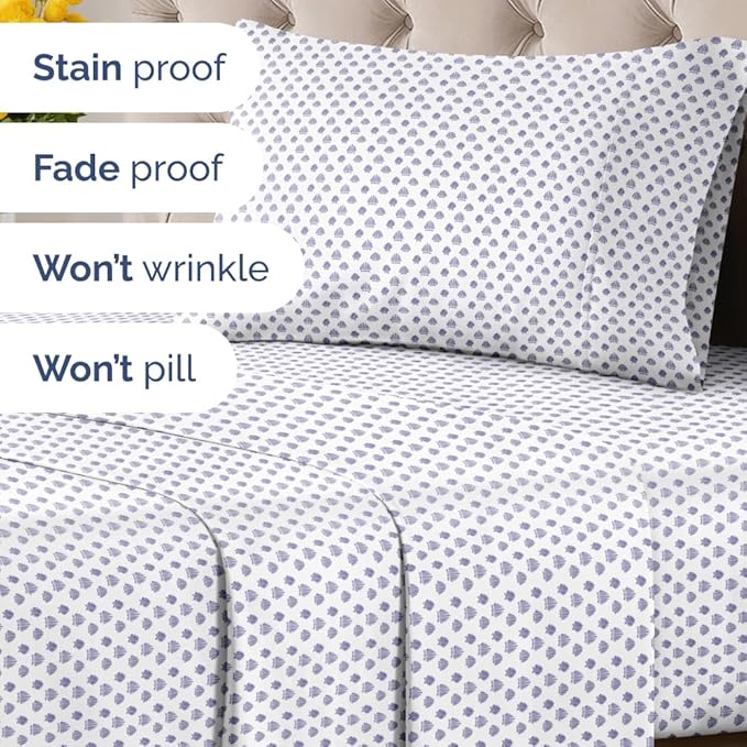 Coastal Bed Sheets - 1 Flat & 1 Fitted Sheet & 1 Pillowcase w/ Deep Pockets - Cozy, Wrinkle & Fade Free Beach Themed Bed Set - Blue Sea Shell Bedding - Ultra-Soft, Breathable & Cooling - Twin Size