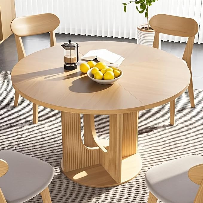 weselon Farmhouse Round Fluted Dining Table for 4, 47 Inch Circle Kitchen Table with Wooden Pedestal Base, Dinner Tables for Home Living Room Kitchen (Natural)