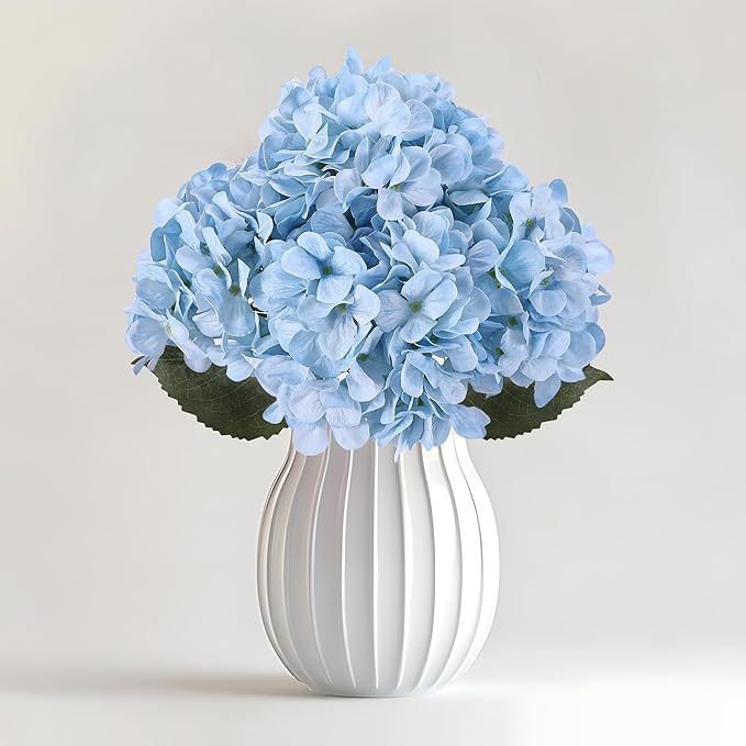 4 Pcs Long Stem Big Size Artificial Hydrangea Flowers for Home Wedding Decor, Party Centerpieces, Office Decoration,Shower (Sky Blue)