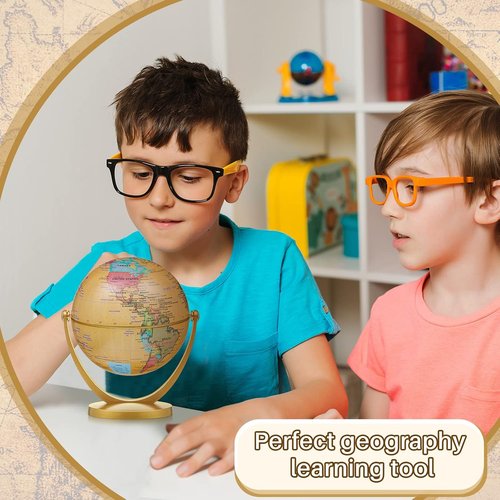 Henoyso Mini Antique World Map Globes - 3 Pcs 4.2-Inch Educational Desk Decor for Kids & Students