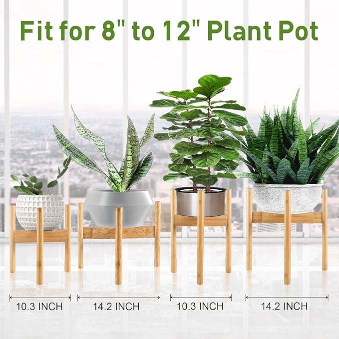 2 Pack Bamboo Plant Stands, Adjustable Plant Stand Indoor, Mid Century Modern Plant Stand, Plant Holder for Living Room, Balcony Fits 8 to 12 Inches Pots (Beige)
