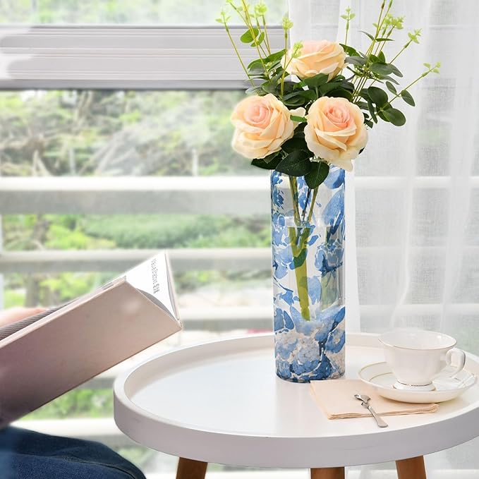 Vase Plastic Vase Elegant Cylinder Flower Vase Shatterproof Decorative Centerpiece for Home Table Office Weddings Events (11.8 x 3.9 in)
